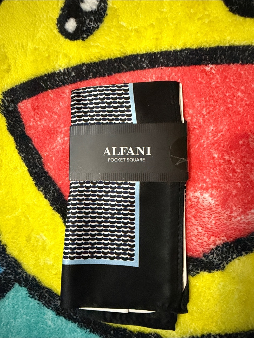 Alfani Black Pocket Square with Light Blue Trim
